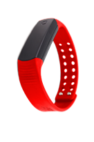 Smartwatch com pulseira de borracha vermelha e visor preto